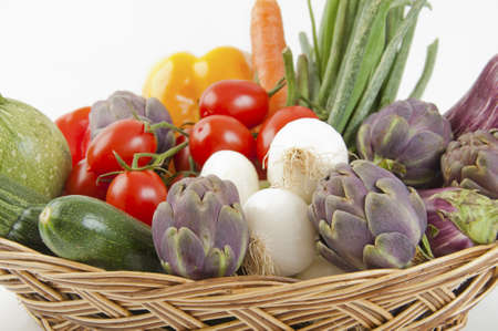 wicker basket with mixed vegetables in seasonの写真素材