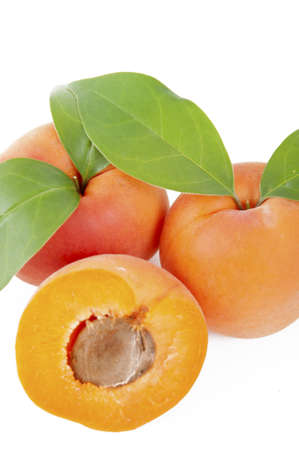 apricots and cherries with green leavesの写真素材