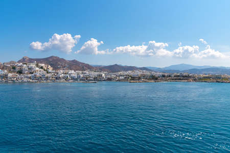 View of Nasso bay and harbor - Cyclades island - Aegean sea - Naxos - Greeceの写真素材