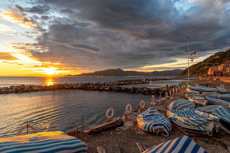 View of Chiavari beach and sea - Tigullio gulf - Ligurian sea - Italy