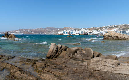 View of Chora village ( Little Venice ) - Mykonos Cyclades island - Aegean sea - Greeceの写真素材