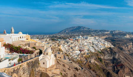 View of terrace on the Mediterranean sea - Thira village - Aegean sea - Santorini island - Greece