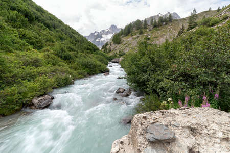 View of the Combal - Val Veny - Courmayeur - Valle d'Aosta - Italyの写真素材