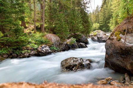 View of the Dora - Val Veny - Courmayeur - Valle d'Aosta - Italyの写真素材