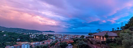 View of Chiavari - rainbow at sunset - Liguria - Italyの写真素材