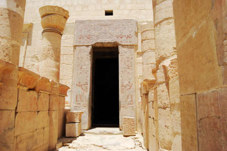 Ancient corridor with hieroglyphic inside Hatshepsut templeの写真素材