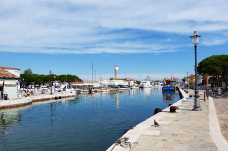 Boats on Leonardesque Canal Port in Cesenatico, Italyのeditorial素材