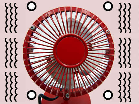Desk air fan. Device for conditioning room. Zine culture styleの写真素材