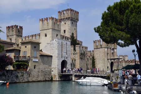 Scaligero Castle (Rocca Scaligera) medieval fortress on the island of Sirmione, Garda Lakeのeditorial素材