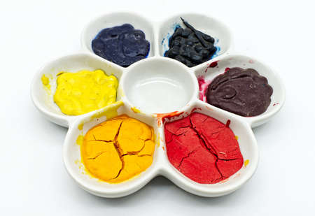 Color palette with acrylic paints isolated on white backgroundの写真素材