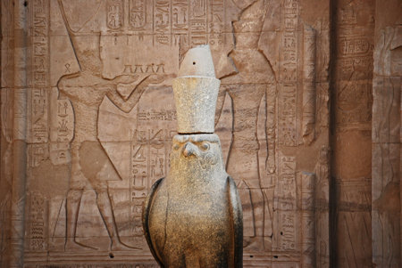 Ancient sculpture of God Horus at Edfu Temple. Egyptの写真素材