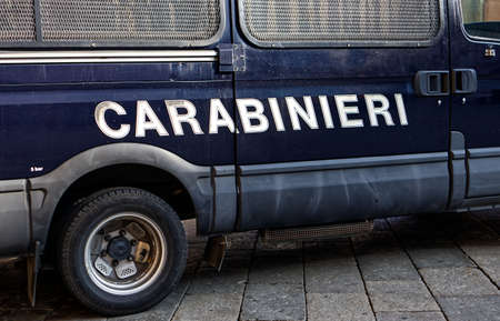 Italian Carabinieri sign on a door of police van in Bologna. Close-upのeditorial素材