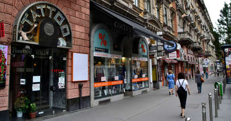 Tourist walking through the streets of Budapest Hungary.
