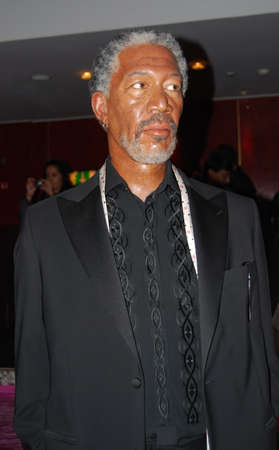 Morgan Freeman life size wax statue in Madame Tussauds Museum.のeditorial素材