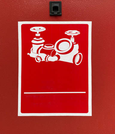 Sign of fire engine delivery connection with space to write. Network of fire hydrants