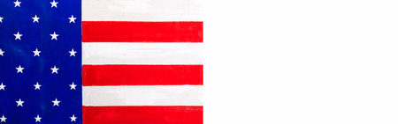 American flag painted on old wood web banner. Banner with space for text