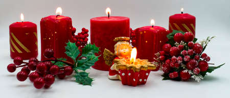 Banner with Christmas decoration and ornaments. Web Banner Christmas design.