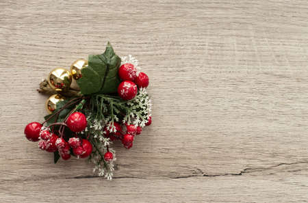 Christmas gifts box on wooden background. Top view with copy space for your text