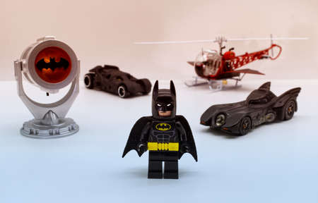 Bologna - Italy - January 21, 2022: Lego Batman miniature isolated on colored backgroundのeditorial素材