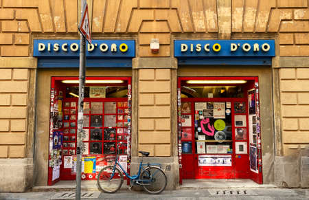 Bologna - Italy - January 19, 2022: Disco d'Oro is one of the last traditional Record Shops in Bologna. Italyのeditorial素材