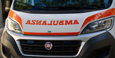 Bologna - Italy - September 10, 2022: Ambulance on standby. Italy
