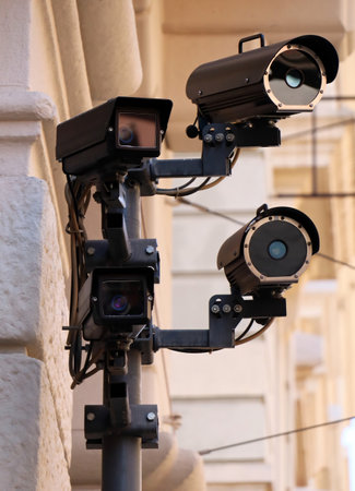 Road traffic and safety cameras. Checking traffic conditions and safetyの写真素材