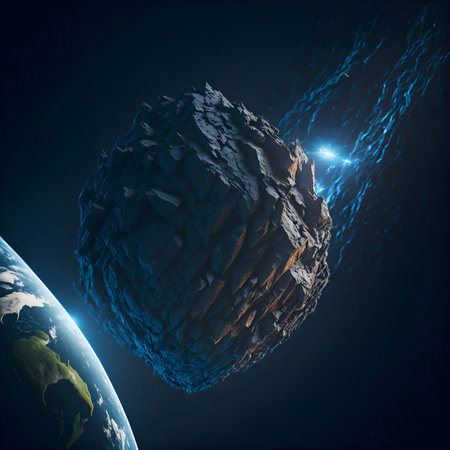 Big asteriod from space heading for Earth. Collision with an asteroid concept. Generative Artificial Intelligence.の素材