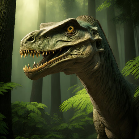 Velociraptor in the jurassic forest. Generative Artificial Intelligence.の素材