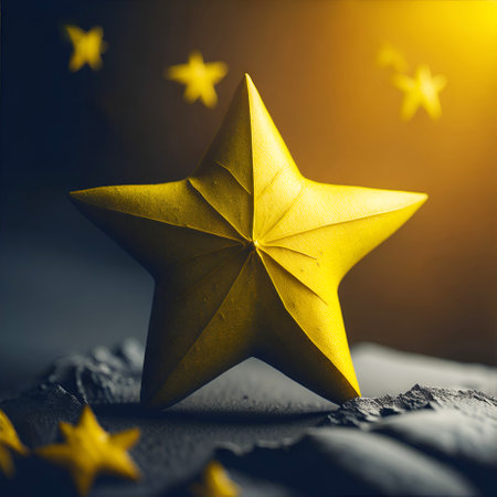 Yellow star on the ground. Generative Artificial Intelligence.の素材