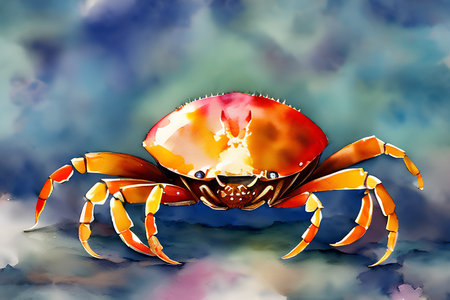 A crab on the beach in watercolor.の素材