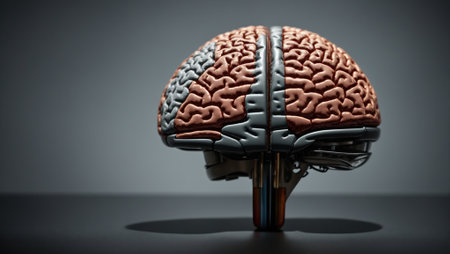 Human brain front view isolated on black background.の素材
