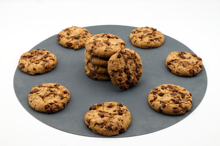 Cookies with chocolate chips isolated on white background.の写真素材