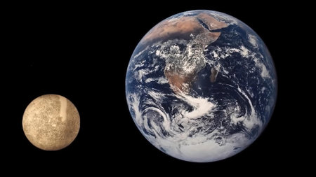 Image comparing the sizes of Mercury and Earth.の写真素材