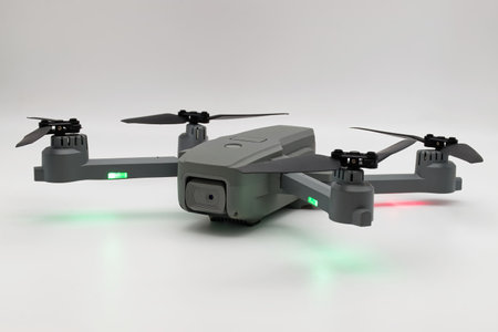 Gray drone with hd camera for aerial photography and videographyの写真素材