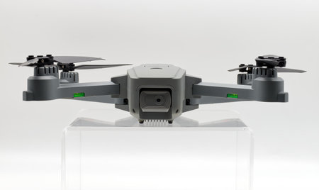 Gray hd camera drone on a white backgroundの写真素材