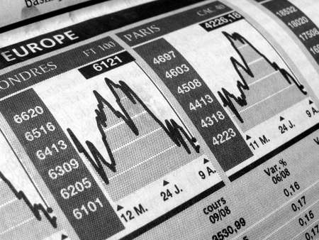 Stock market chart on a newspaperの写真素材