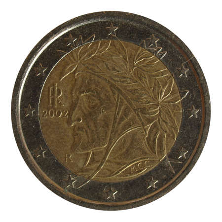 Italian Two Euros coin money with Dante Alighieri