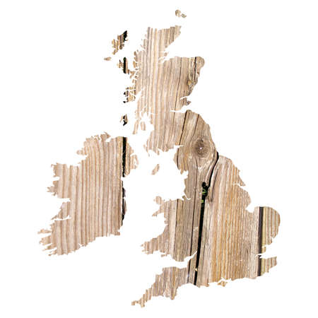 UK and Ireland map with wood backgroundの写真素材