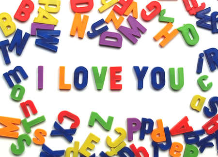 I love you message written with plastic toy charactersの写真素材