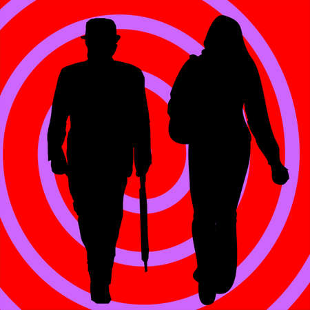 Couple walking with spiral background, spy story styleの写真素材