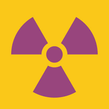 Caution Radiation Area warning sign, purple on yellowの写真素材