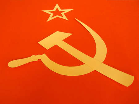 Communist CCCP Flag with hammer and sickle, symbols of communism, yellow over redの写真素材