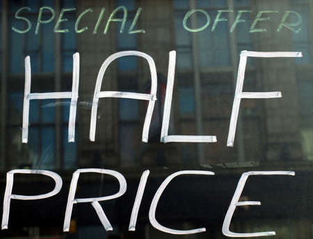 Sign of special offer with Half priceの写真素材
