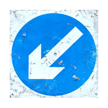 Direction sign with white arrow over blue backgroundの写真素材