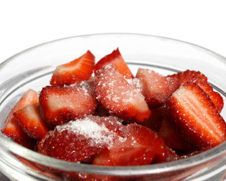 Detail of strawberries in a glass bowlの写真素材