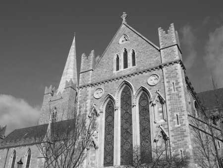 Christ Church in Dublin, gothic architecture style  - in black and whiteの写真素材