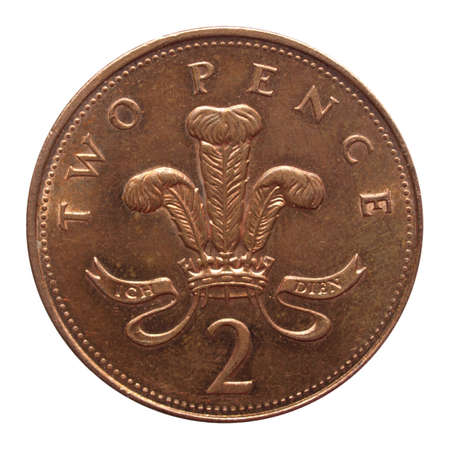 Two Pence coin isolated over white backgroundの写真素材