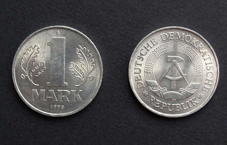 1 Mark coins from the DDR (East Germany) - Note: no more in use since german reunification in 1989の写真素材