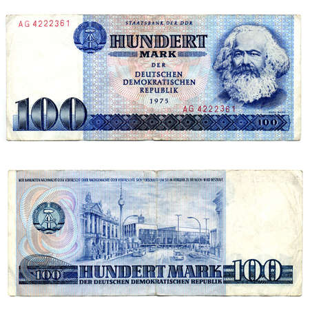 100 Mark banknote from the DDR (East Germany) with Karl Marx - Note: no more in use since german reunification in 1990の写真素材