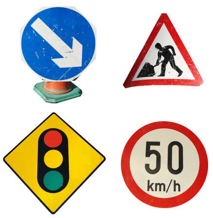 Traffic signs isolated over a white backgroundの写真素材